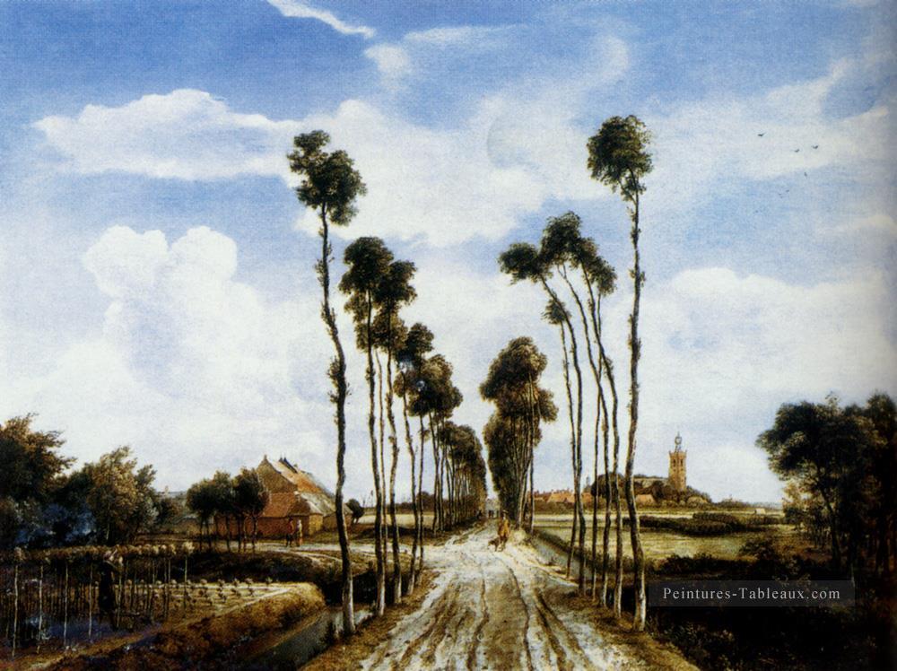 La route vers Middelharnis paysage Meindert Hobbema Peintures à l'huile